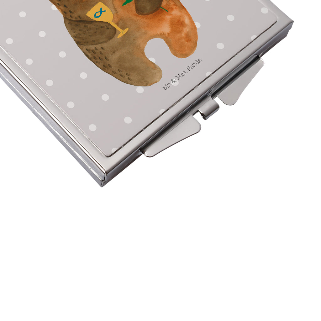 Handtaschenspiegel quadratisch Konfirmation-Bär Spiegel, Handtasche, Quadrat, silber, schminken, Schminkspiegel, Bär, Teddy, Teddybär, Konfirmation, Kirche, evangelisch, Gottesdienst