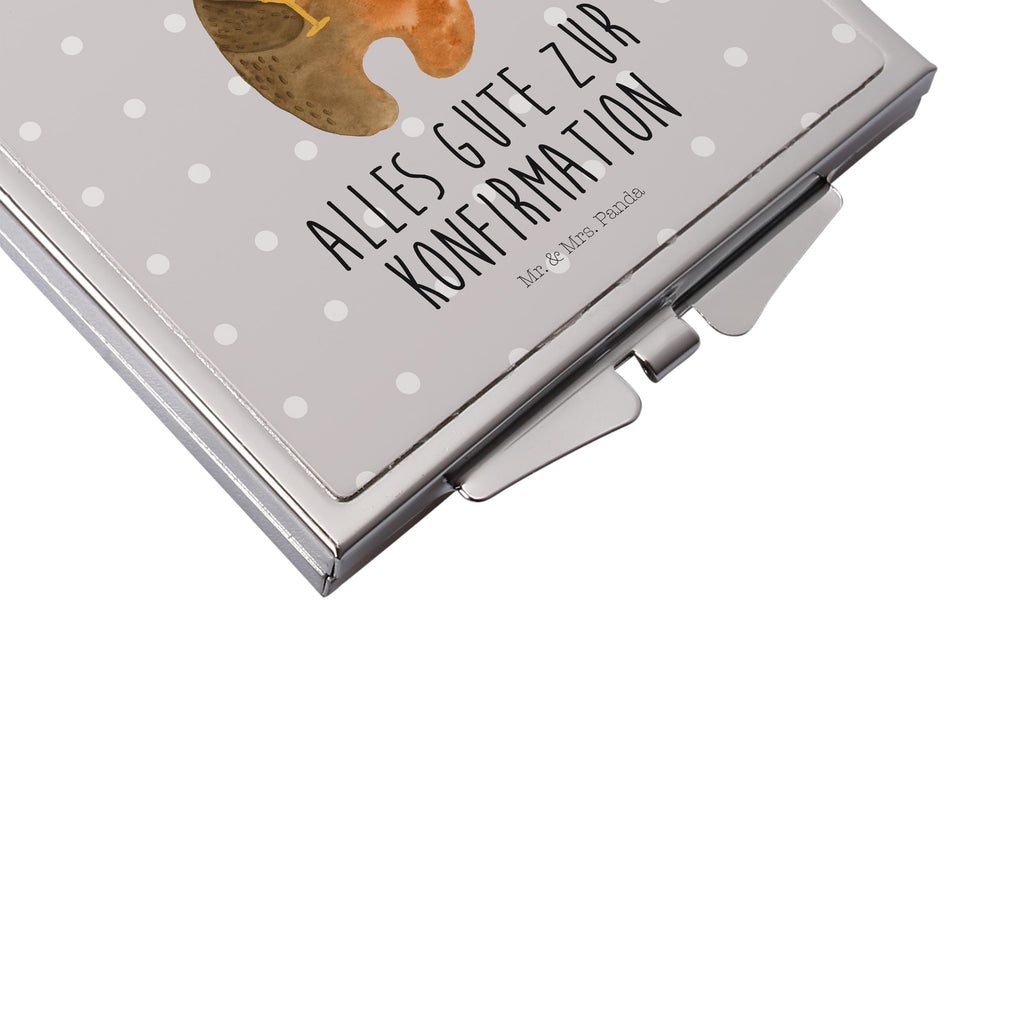 Handtaschenspiegel quadratisch Konfirmation-Bär Spiegel, Handtasche, Quadrat, silber, schminken, Schminkspiegel, Bär, Teddy, Teddybär, Konfirmation, Kirche, evangelisch, Gottesdienst