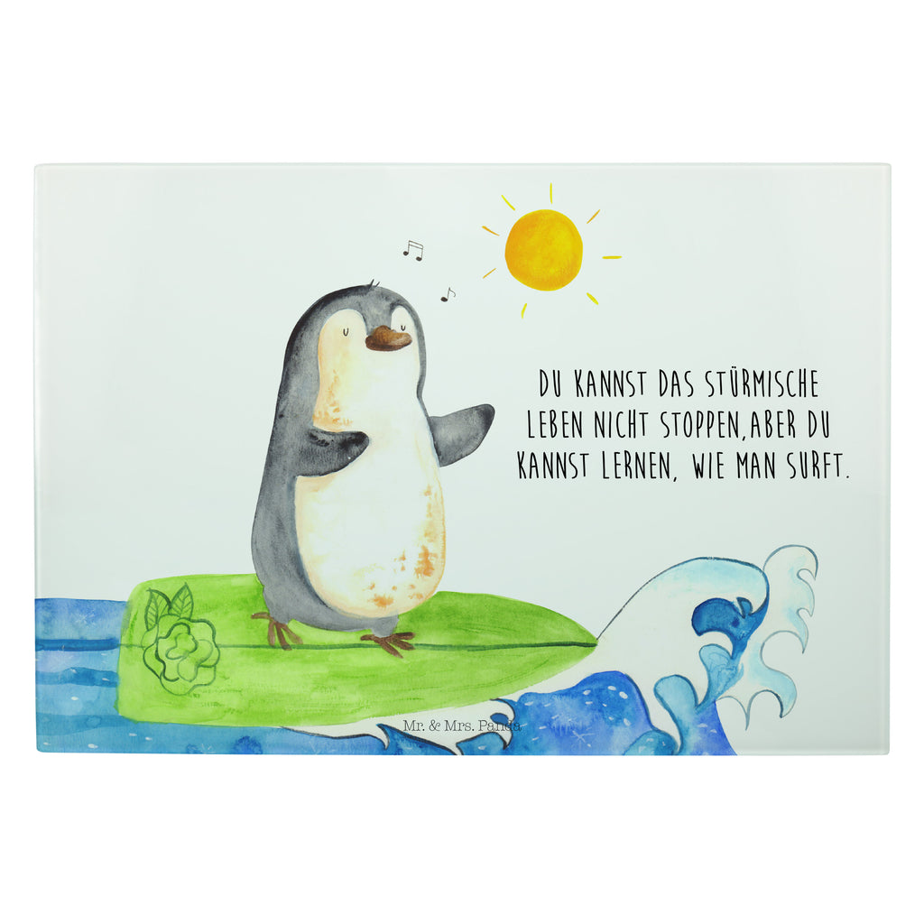 XL Glas Schneidbrett Pinguin Surfer Glasschneidebrett, Schneidebrett, Frühstücksbrett, Küche, Pinguin, Pinguine, surfen, Surfer, Hawaii, Urlaub, Wellen, Wellen reiten, Portugal