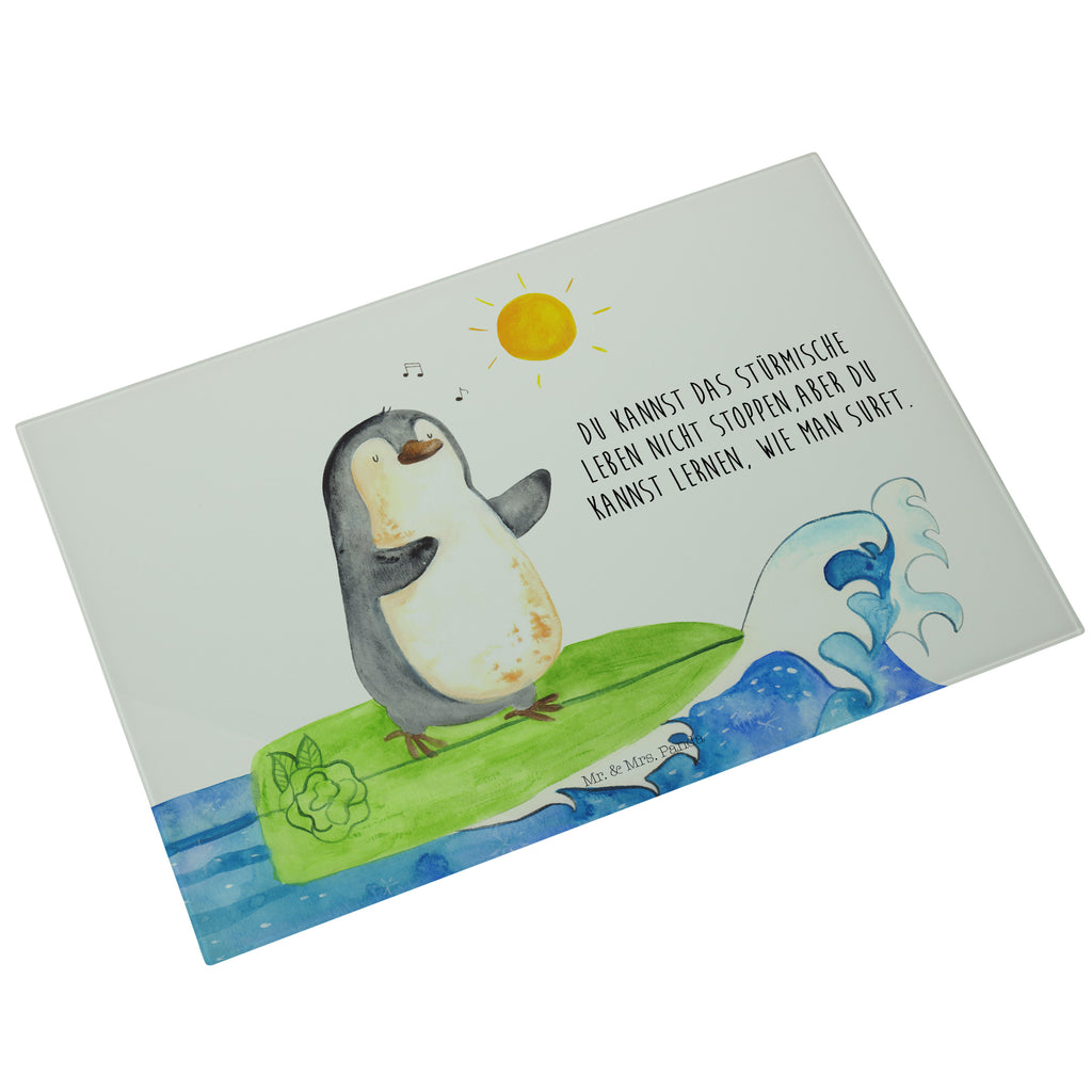 XL Glas Schneidbrett Pinguin Surfer Glasschneidebrett, Schneidebrett, Frühstücksbrett, Küche, Pinguin, Pinguine, surfen, Surfer, Hawaii, Urlaub, Wellen, Wellen reiten, Portugal