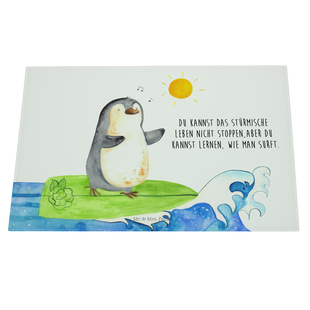 XL Glas Schneidbrett Pinguin Surfer Glasschneidebrett, Schneidebrett, Frühstücksbrett, Küche, Pinguin, Pinguine, surfen, Surfer, Hawaii, Urlaub, Wellen, Wellen reiten, Portugal
