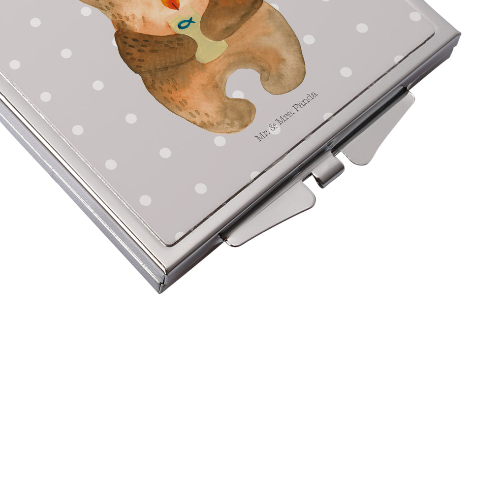 Handtaschenspiegel quadratisch Kommunion-Bär Spiegel, Handtasche, Quadrat, silber, schminken, Schminkspiegel, Bär, Teddy, Teddybär, Kommunion, Gottes Segen, Taufkerze, katholisch
