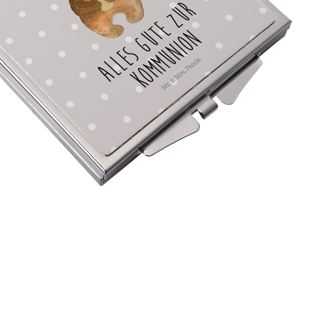Handtaschenspiegel quadratisch Kommunion-Bär Spiegel, Handtasche, Quadrat, silber, schminken, Schminkspiegel, Bär, Teddy, Teddybär, Kommunion, Gottes Segen, Taufkerze, katholisch