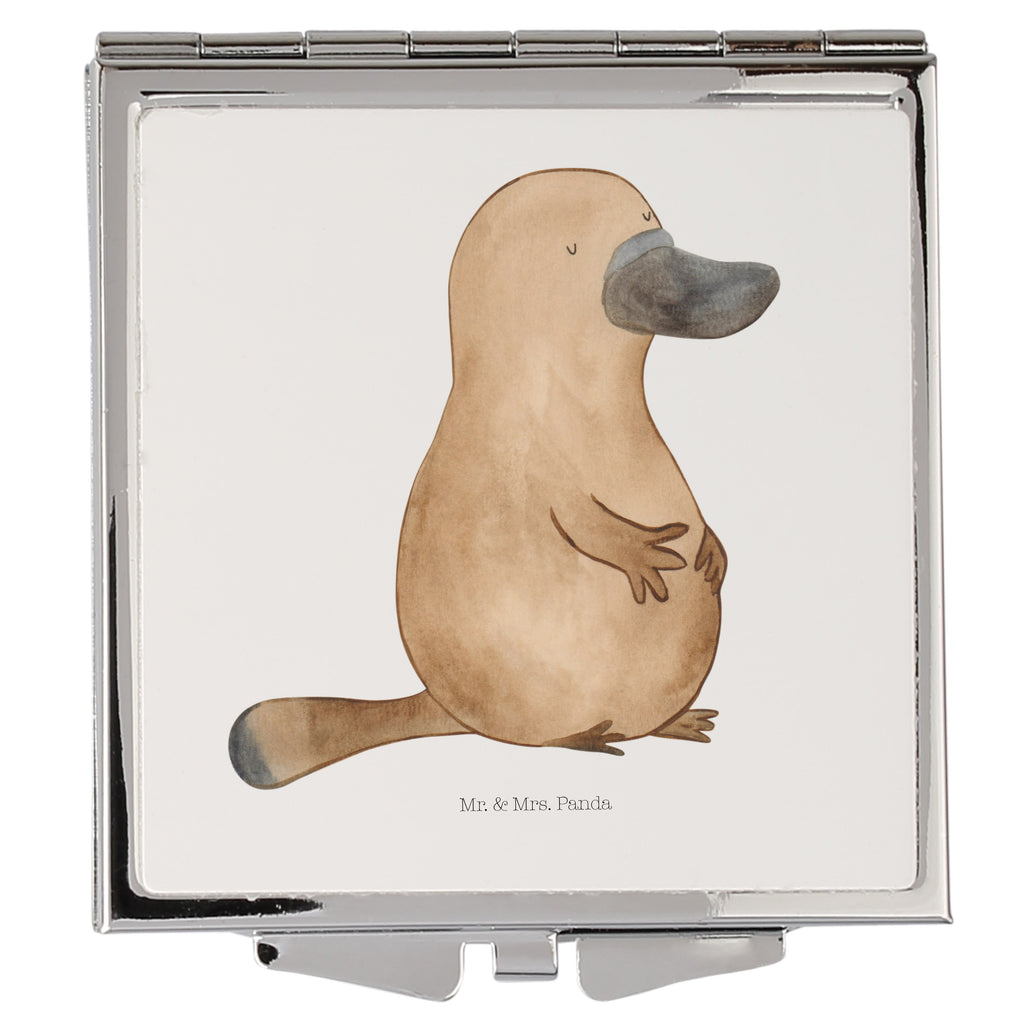 Handtaschenspiegel quadratisch Schnabeltier mutig Spiegel, Handtasche, Quadrat, silber, schminken, Schminkspiegel, Meerestiere, Meer, Urlaub, Schnabeltier, Mut, mutig, Lebensweisheit, Schnabeltiere, Motivation, Training, Büro, Arbeit, Neuanfang, Neustart, Weltreise, Raodtrip