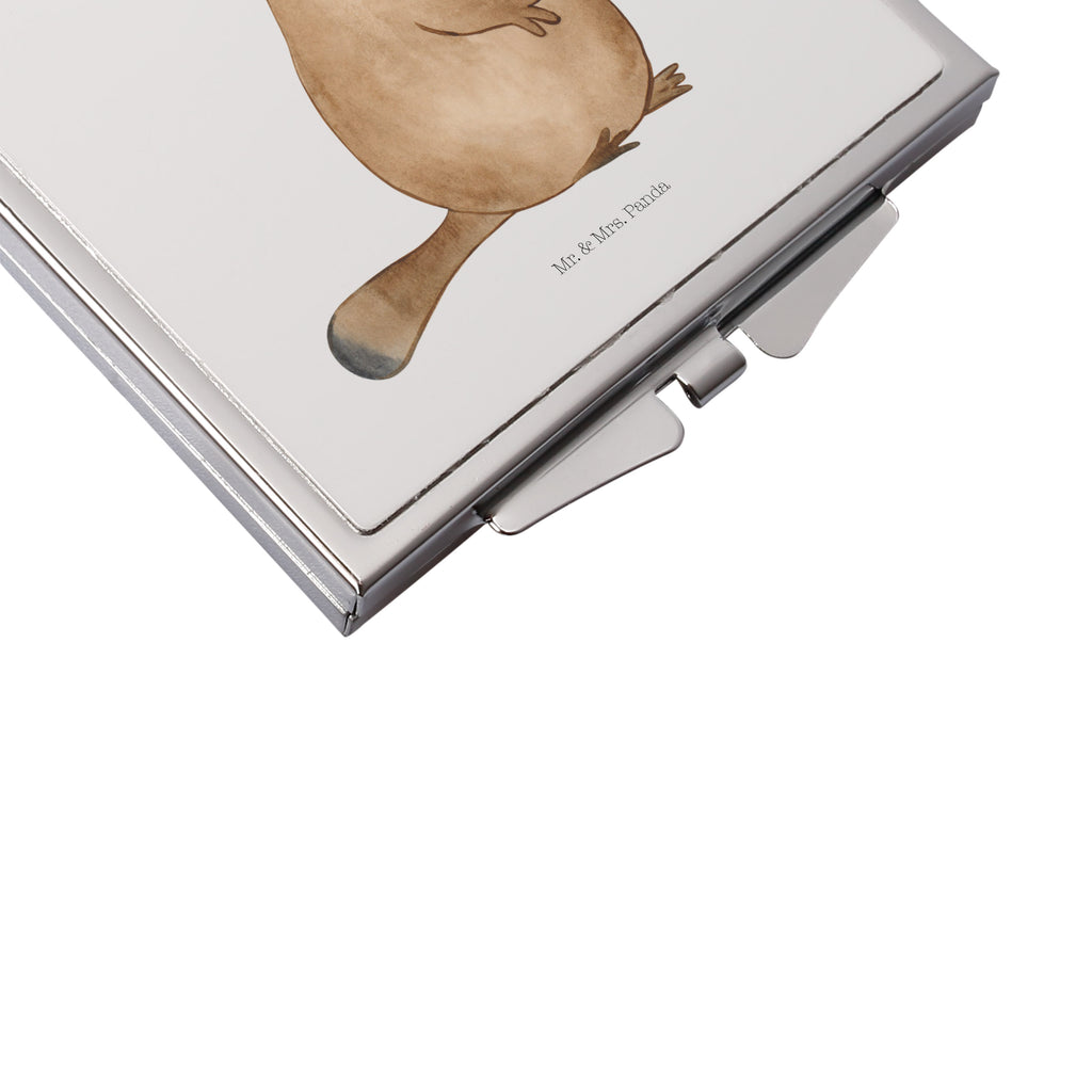 Handtaschenspiegel quadratisch Schnabeltier mutig Spiegel, Handtasche, Quadrat, silber, schminken, Schminkspiegel, Meerestiere, Meer, Urlaub, Schnabeltier, Mut, mutig, Lebensweisheit, Schnabeltiere, Motivation, Training, Büro, Arbeit, Neuanfang, Neustart, Weltreise, Raodtrip