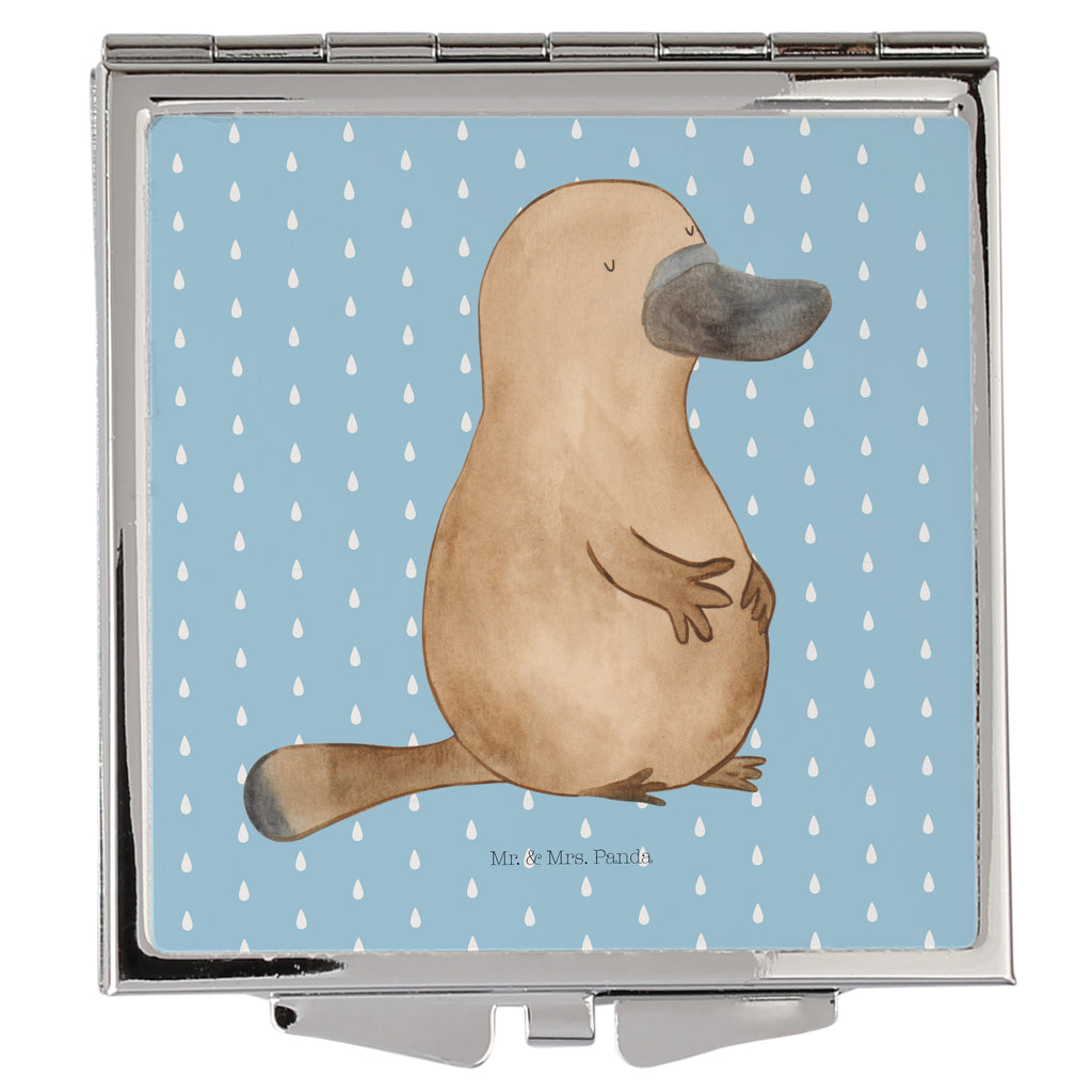 Handtaschenspiegel quadratisch Schnabeltier mutig Spiegel, Handtasche, Quadrat, silber, schminken, Schminkspiegel, Meerestiere, Meer, Urlaub, Schnabeltier, Mut, mutig, Lebensweisheit, Schnabeltiere, Motivation, Training, Büro, Arbeit, Neuanfang, Neustart, Weltreise, Raodtrip