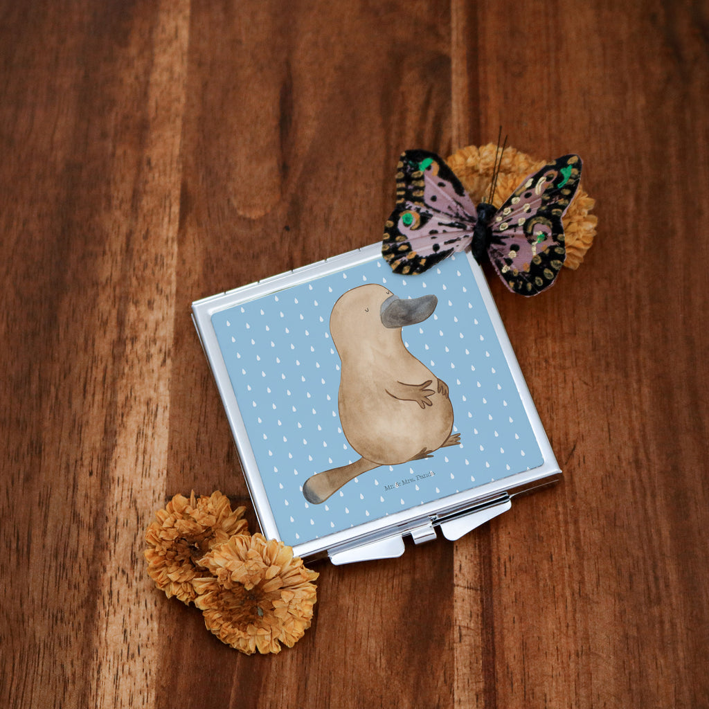 Handtaschenspiegel quadratisch Schnabeltier mutig Spiegel, Handtasche, Quadrat, silber, schminken, Schminkspiegel, Meerestiere, Meer, Urlaub, Schnabeltier, Mut, mutig, Lebensweisheit, Schnabeltiere, Motivation, Training, Büro, Arbeit, Neuanfang, Neustart, Weltreise, Raodtrip