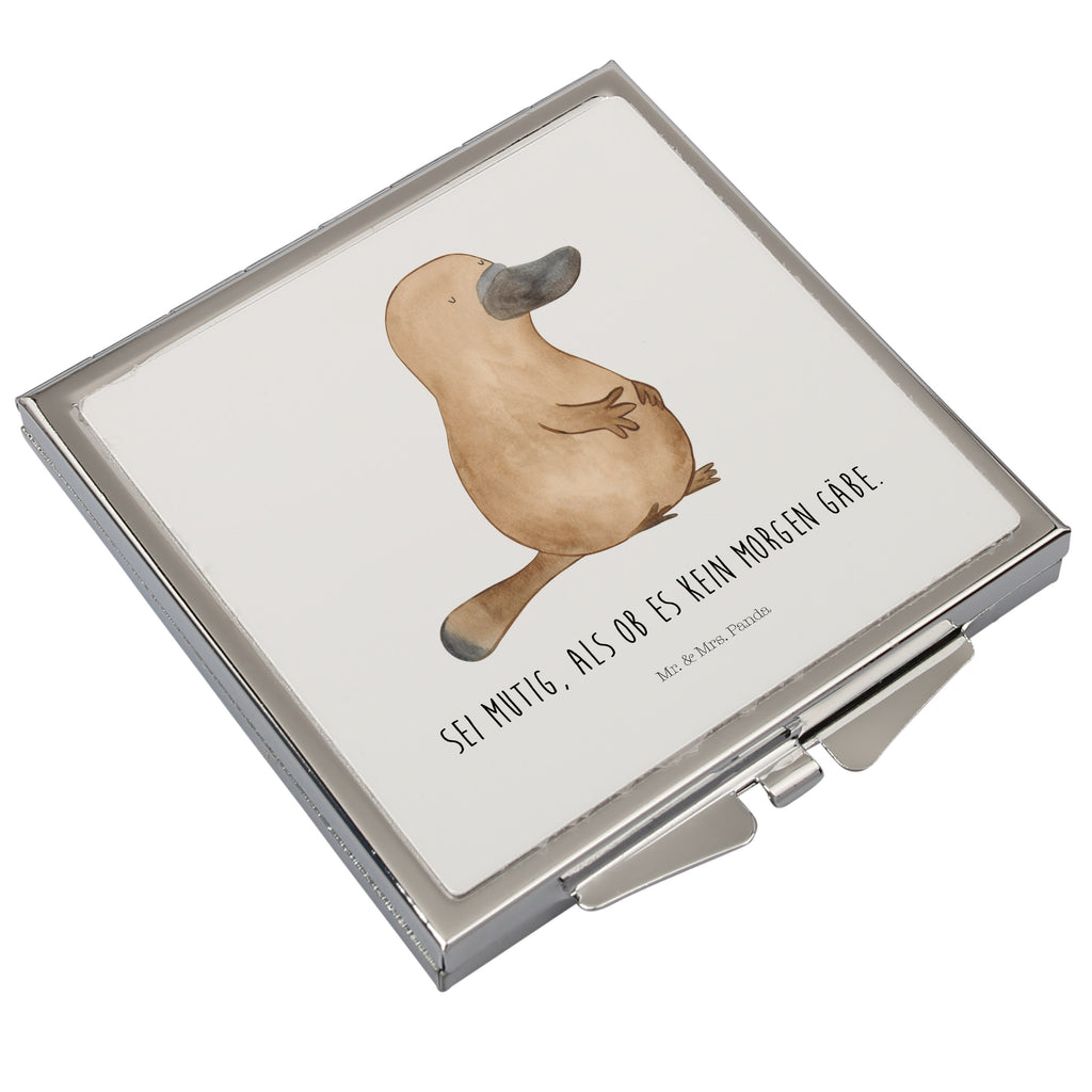 Handtaschenspiegel quadratisch Schnabeltier mutig Spiegel, Handtasche, Quadrat, silber, schminken, Schminkspiegel, Meerestiere, Meer, Urlaub, Schnabeltier, Mut, mutig, Lebensweisheit, Schnabeltiere, Motivation, Training, Büro, Arbeit, Neuanfang, Neustart, Weltreise, Raodtrip