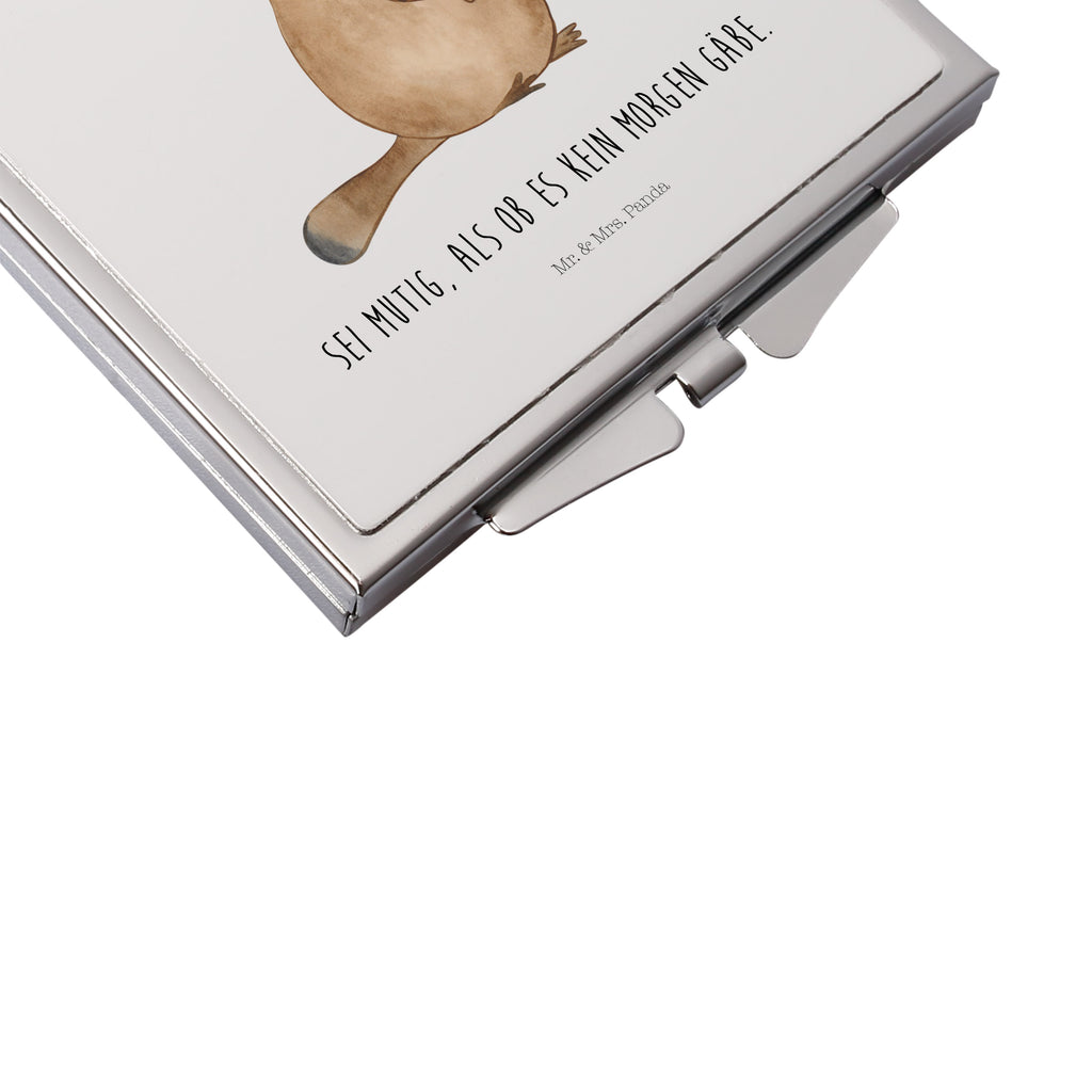 Handtaschenspiegel quadratisch Schnabeltier mutig Spiegel, Handtasche, Quadrat, silber, schminken, Schminkspiegel, Meerestiere, Meer, Urlaub, Schnabeltier, Mut, mutig, Lebensweisheit, Schnabeltiere, Motivation, Training, Büro, Arbeit, Neuanfang, Neustart, Weltreise, Raodtrip