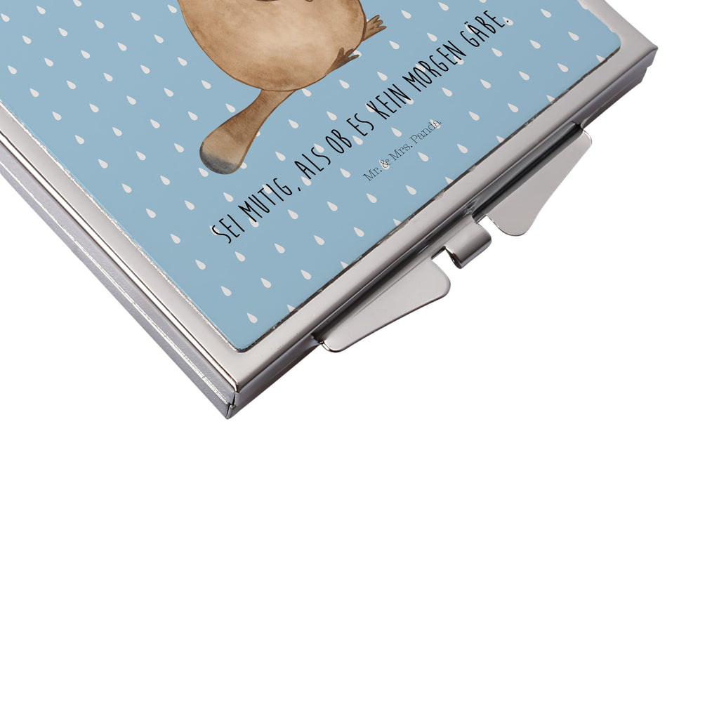 Handtaschenspiegel quadratisch Schnabeltier mutig Spiegel, Handtasche, Quadrat, silber, schminken, Schminkspiegel, Meerestiere, Meer, Urlaub, Schnabeltier, Mut, mutig, Lebensweisheit, Schnabeltiere, Motivation, Training, Büro, Arbeit, Neuanfang, Neustart, Weltreise, Raodtrip