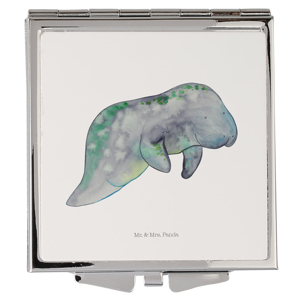 Handtaschenspiegel quadratisch Seekuh chillt Spiegel, Handtasche, Quadrat, silber, schminken, Schminkspiegel, Meerestiere, Meer, Urlaub, Seekuh, Seekühe, Diät, Abnehmen, Zucker, Diätwahn, Essen, Süßigkeiten