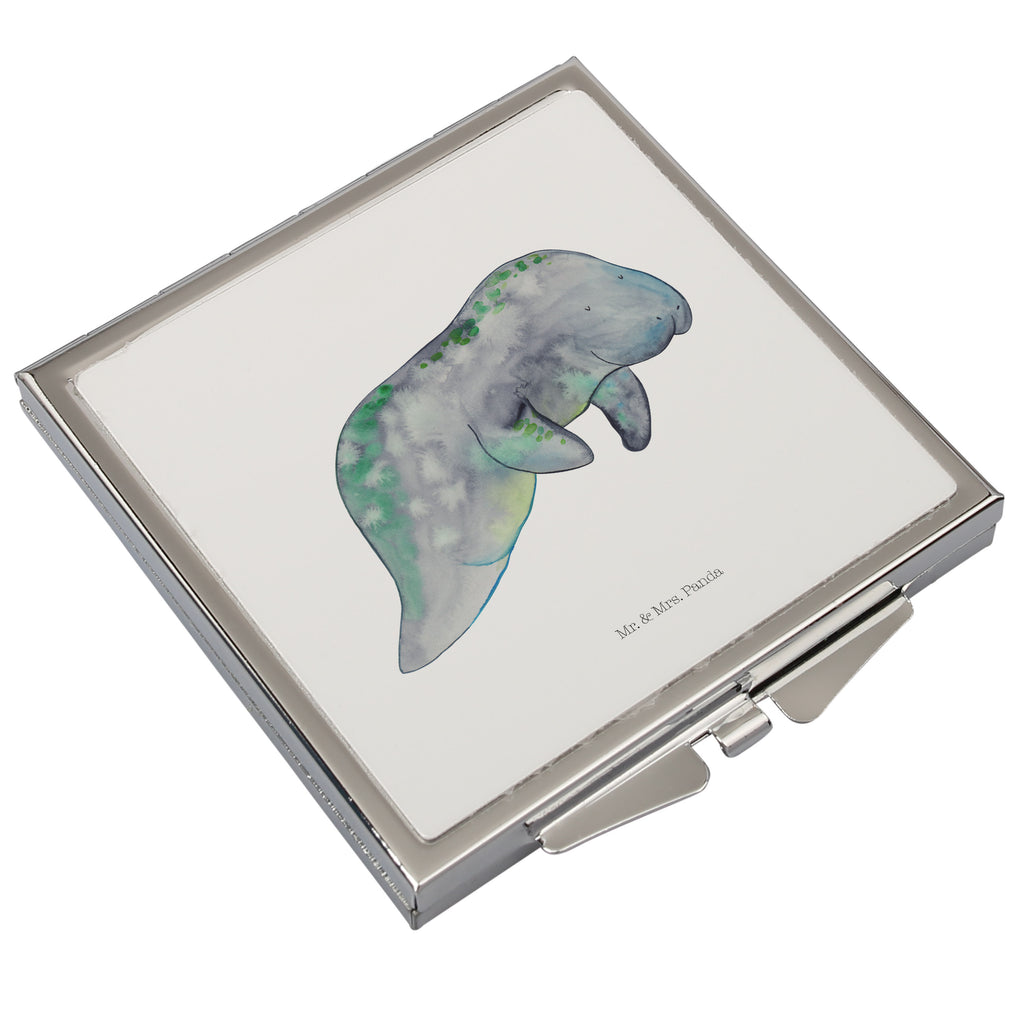 Handtaschenspiegel quadratisch Seekuh chillt Spiegel, Handtasche, Quadrat, silber, schminken, Schminkspiegel, Meerestiere, Meer, Urlaub, Seekuh, Seekühe, Diät, Abnehmen, Zucker, Diätwahn, Essen, Süßigkeiten