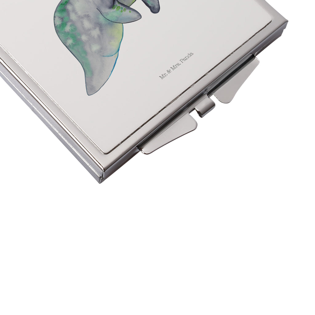 Handtaschenspiegel quadratisch Seekuh chillt Spiegel, Handtasche, Quadrat, silber, schminken, Schminkspiegel, Meerestiere, Meer, Urlaub, Seekuh, Seekühe, Diät, Abnehmen, Zucker, Diätwahn, Essen, Süßigkeiten