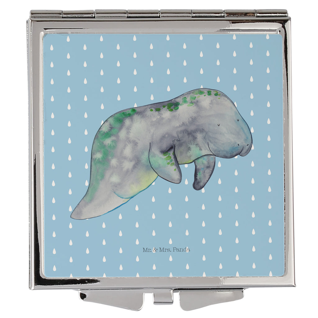 Handtaschenspiegel quadratisch Seekuh chillt Spiegel, Handtasche, Quadrat, silber, schminken, Schminkspiegel, Meerestiere, Meer, Urlaub, Seekuh, Seekühe, Diät, Abnehmen, Zucker, Diätwahn, Essen, Süßigkeiten