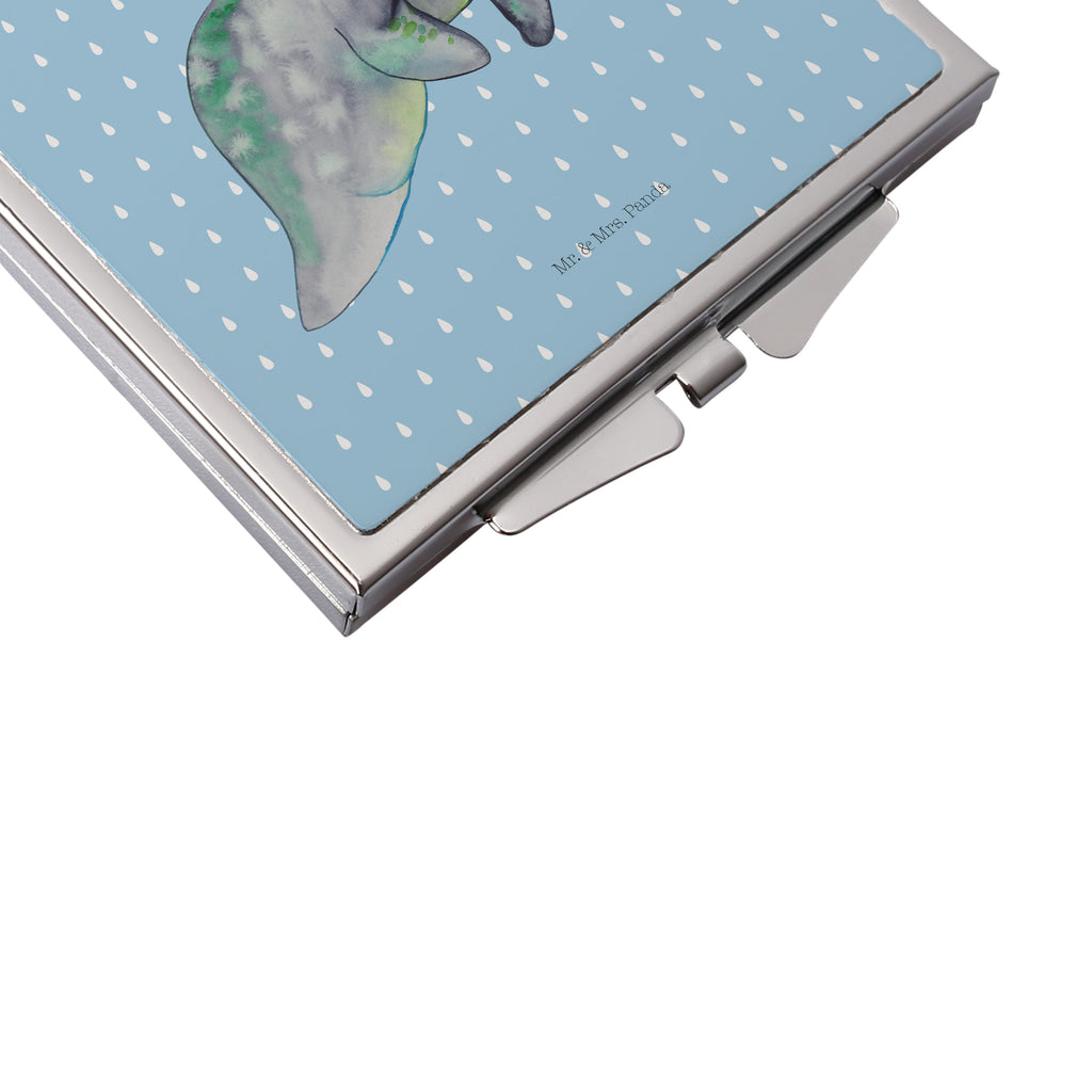 Handtaschenspiegel quadratisch Seekuh chillt Spiegel, Handtasche, Quadrat, silber, schminken, Schminkspiegel, Meerestiere, Meer, Urlaub, Seekuh, Seekühe, Diät, Abnehmen, Zucker, Diätwahn, Essen, Süßigkeiten