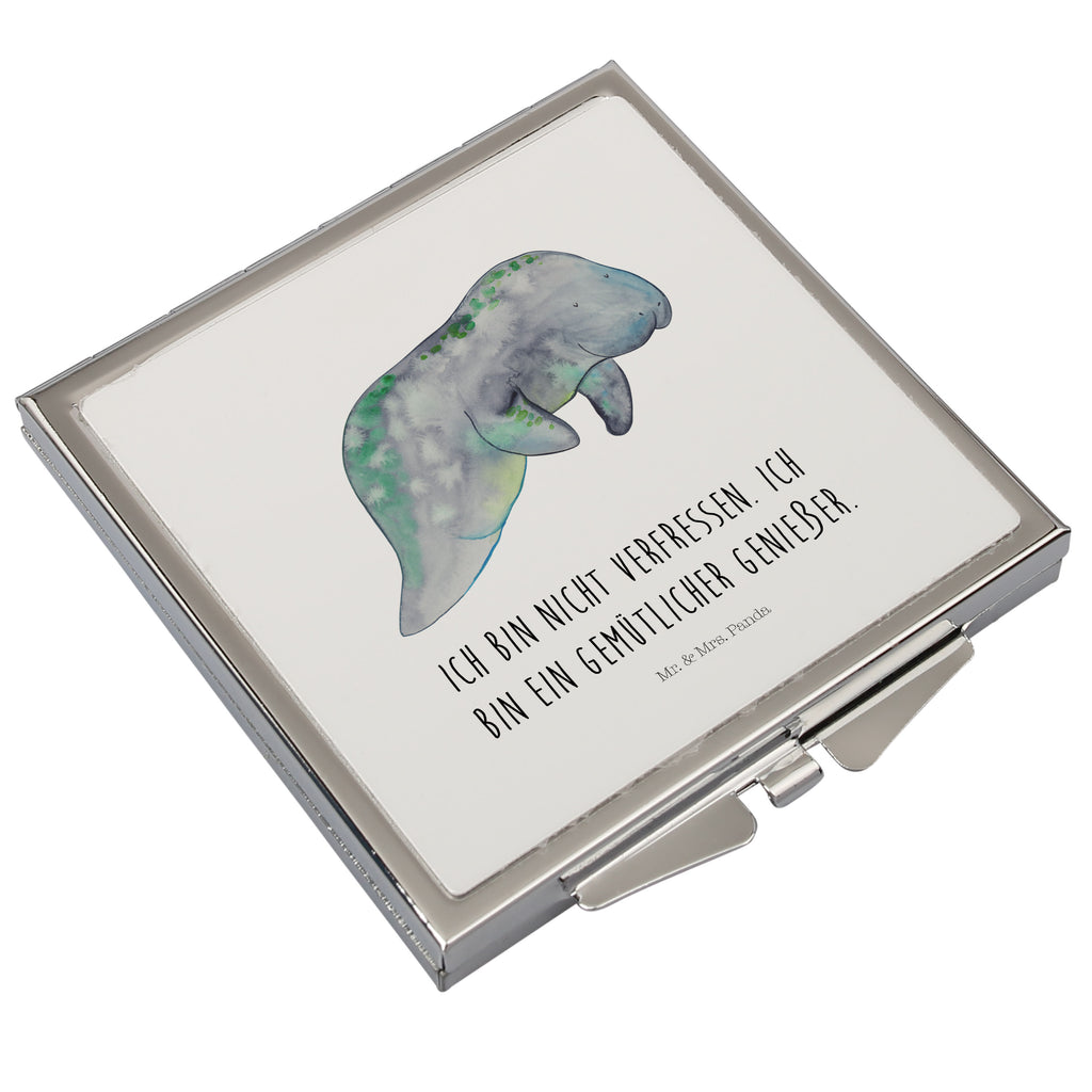 Handtaschenspiegel quadratisch Seekuh chillt Spiegel, Handtasche, Quadrat, silber, schminken, Schminkspiegel, Meerestiere, Meer, Urlaub, Seekuh, Seekühe, Diät, Abnehmen, Zucker, Diätwahn, Essen, Süßigkeiten