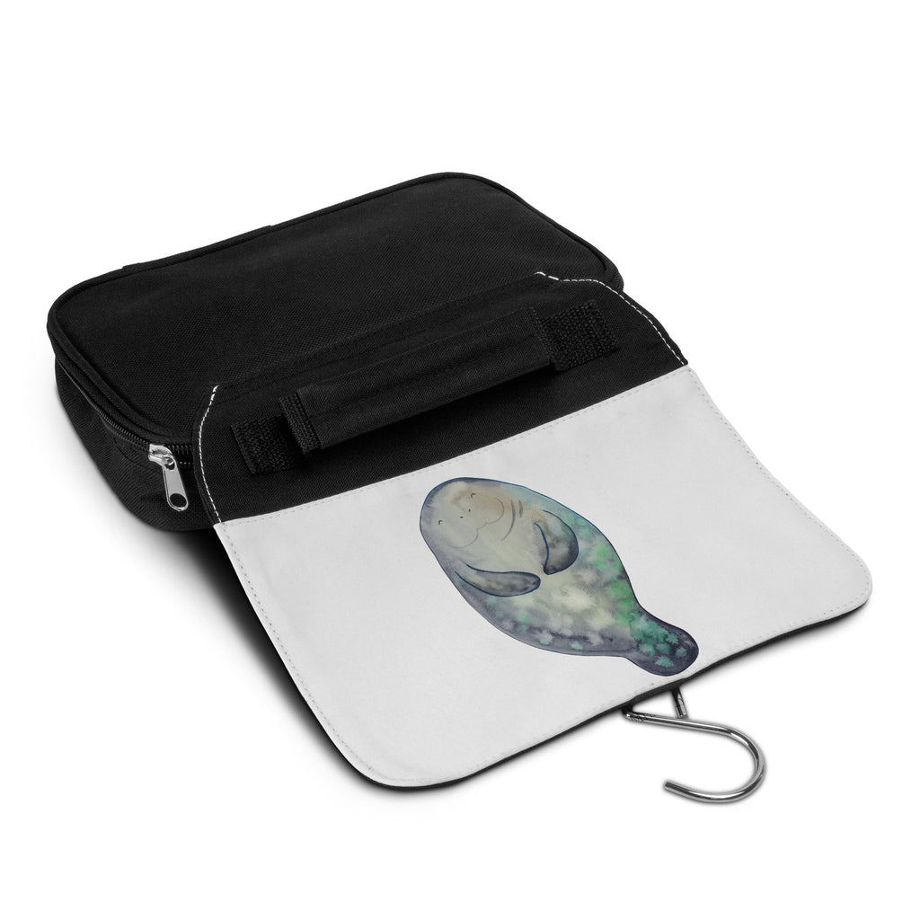 Kulturbeutel Seekuh happy Kulturbeutel, Zum Aufhängen, Waschtasche, Kosmetiktasche, Damen, Herren, Aufbewahrungstasche, Schminktasche, Kosmetikbeutel, Organizer, Kulturtasche, Schminkutensil, Meerestiere, Meer, Urlaub, Seekuh, Seekühe, Selbstliebe, Respekt, Neuanfang, Neustart, Achtsamkeit, Zufrieden, Liebeskummer, Freundin