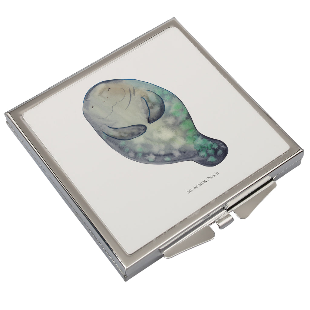 Handtaschenspiegel quadratisch Seekuh happy Spiegel, Handtasche, Quadrat, silber, schminken, Schminkspiegel, Meerestiere, Meer, Urlaub, Seekuh, Seekühe, Selbstliebe, Respekt, Neuanfang, Neustart, Achtsamkeit, Zufrieden, Liebeskummer, Freundin