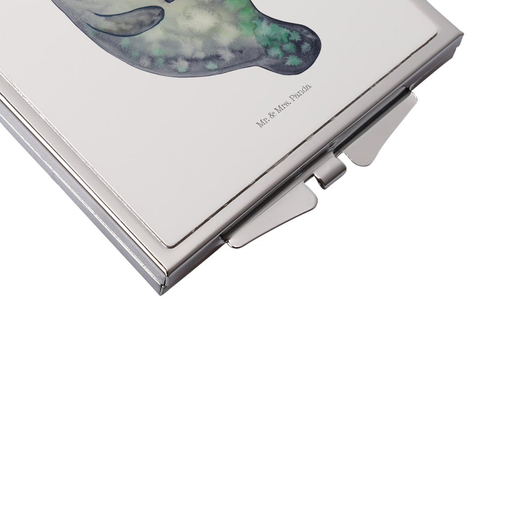 Handtaschenspiegel quadratisch Seekuh happy Spiegel, Handtasche, Quadrat, silber, schminken, Schminkspiegel, Meerestiere, Meer, Urlaub, Seekuh, Seekühe, Selbstliebe, Respekt, Neuanfang, Neustart, Achtsamkeit, Zufrieden, Liebeskummer, Freundin