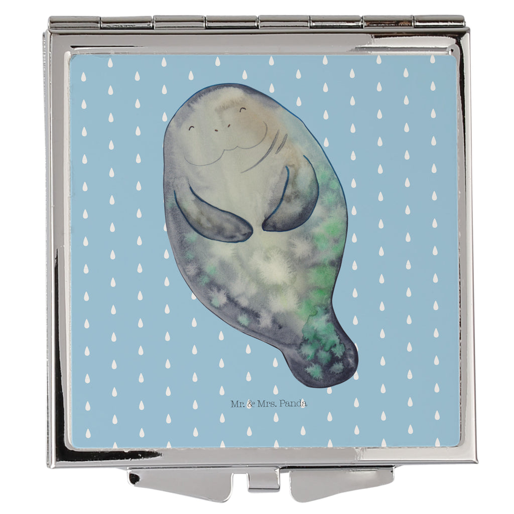 Handtaschenspiegel quadratisch Seekuh happy Spiegel, Handtasche, Quadrat, silber, schminken, Schminkspiegel, Meerestiere, Meer, Urlaub, Seekuh, Seekühe, Selbstliebe, Respekt, Neuanfang, Neustart, Achtsamkeit, Zufrieden, Liebeskummer, Freundin