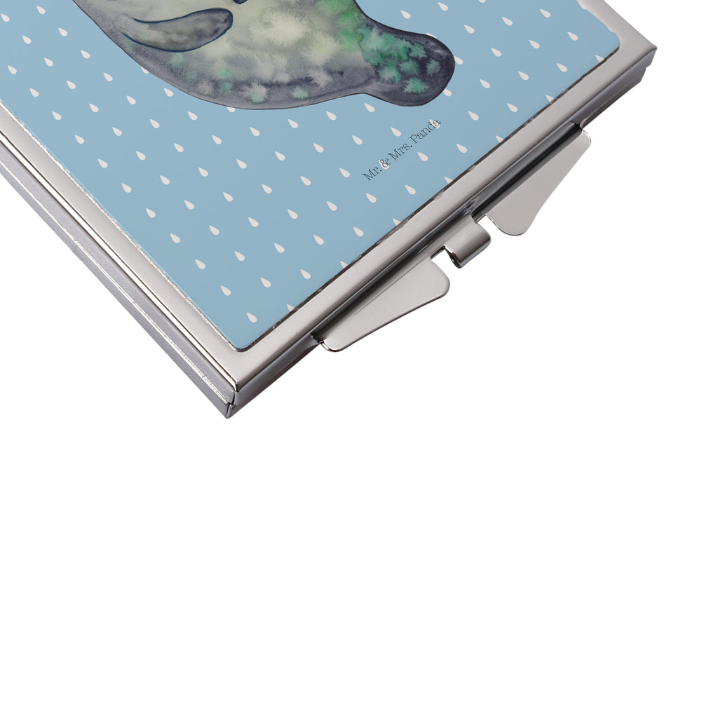 Handtaschenspiegel quadratisch Seekuh happy Spiegel, Handtasche, Quadrat, silber, schminken, Schminkspiegel, Meerestiere, Meer, Urlaub, Seekuh, Seekühe, Selbstliebe, Respekt, Neuanfang, Neustart, Achtsamkeit, Zufrieden, Liebeskummer, Freundin