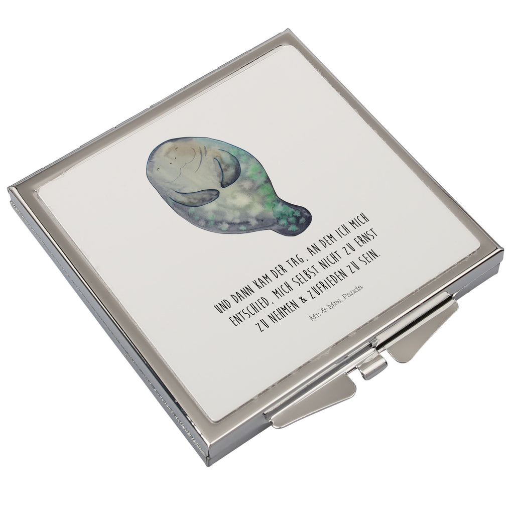 Handtaschenspiegel quadratisch Seekuh happy Spiegel, Handtasche, Quadrat, silber, schminken, Schminkspiegel, Meerestiere, Meer, Urlaub, Seekuh, Seekühe, Selbstliebe, Respekt, Neuanfang, Neustart, Achtsamkeit, Zufrieden, Liebeskummer, Freundin