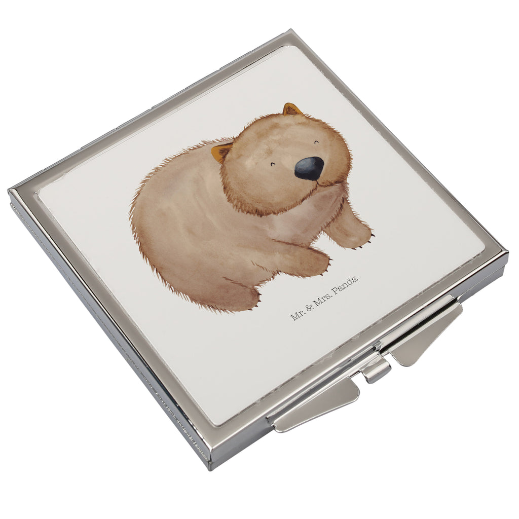 Handtaschenspiegel quadratisch Wombat Spiegel, Handtasche, Quadrat, silber, schminken, Schminkspiegel, Tiermotive, Gute Laune, lustige Sprüche, Tiere, Wombat, Das Leben ist schön, Motivation, Spruch, Australien