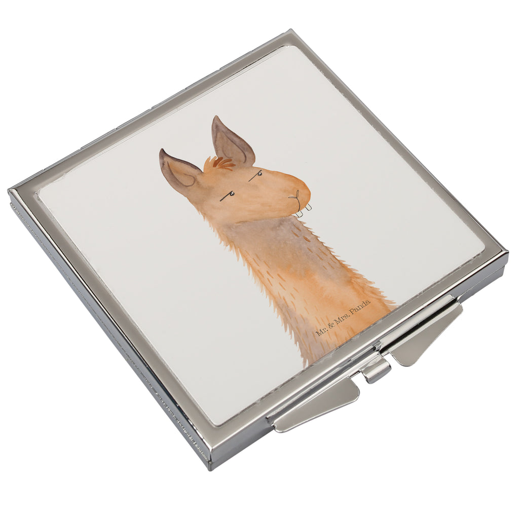 Handtaschenspiegel quadratisch Lamakopf genervt Spiegel, Handtasche, Quadrat, silber, schminken, Schminkspiegel, Lama, Alpaka, Lamas, Recht haben, genervt sein, Freundin, beste Freundin, Partnerin, Büro, Büroalltag, Chef, Chefin, Azubi