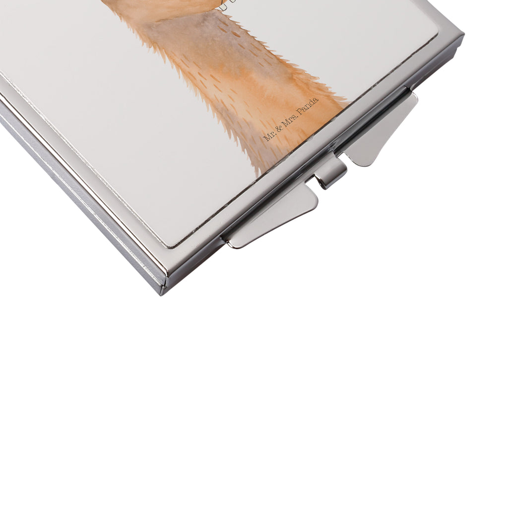 Handtaschenspiegel quadratisch Lamakopf genervt Spiegel, Handtasche, Quadrat, silber, schminken, Schminkspiegel, Lama, Alpaka, Lamas, Recht haben, genervt sein, Freundin, beste Freundin, Partnerin, Büro, Büroalltag, Chef, Chefin, Azubi