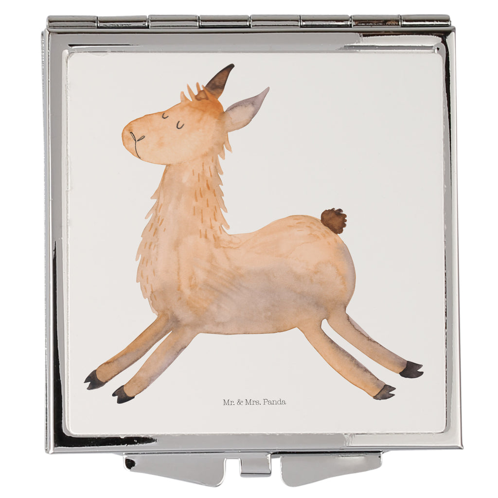 Handtaschenspiegel quadratisch Lama springend Spiegel, Handtasche, Quadrat, silber, schminken, Schminkspiegel, Lama, Alpaka, Lamas, Lieblingstag, Happy day, fröhlich, Glück, Freundin, Liebeskummer, Neustart, guten Morgen, Start, Prüfung, Abitur