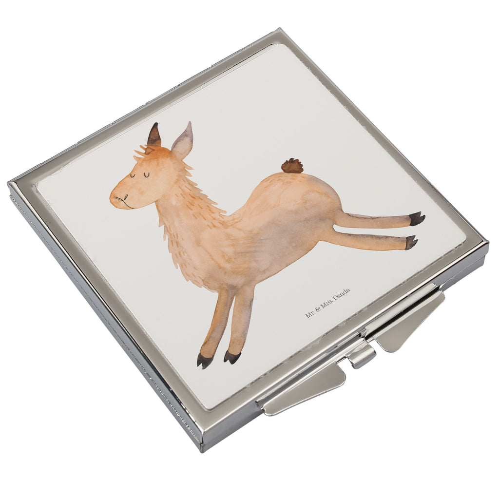 Handtaschenspiegel quadratisch Lama springend Spiegel, Handtasche, Quadrat, silber, schminken, Schminkspiegel, Lama, Alpaka, Lamas, Lieblingstag, Happy day, fröhlich, Glück, Freundin, Liebeskummer, Neustart, guten Morgen, Start, Prüfung, Abitur