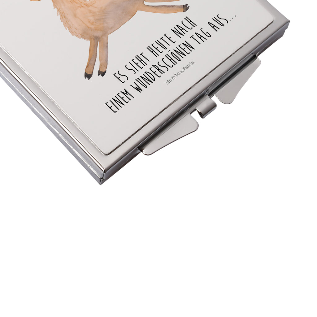 Handtaschenspiegel quadratisch Lama springend Spiegel, Handtasche, Quadrat, silber, schminken, Schminkspiegel, Lama, Alpaka, Lamas, Lieblingstag, Happy day, fröhlich, Glück, Freundin, Liebeskummer, Neustart, guten Morgen, Start, Prüfung, Abitur