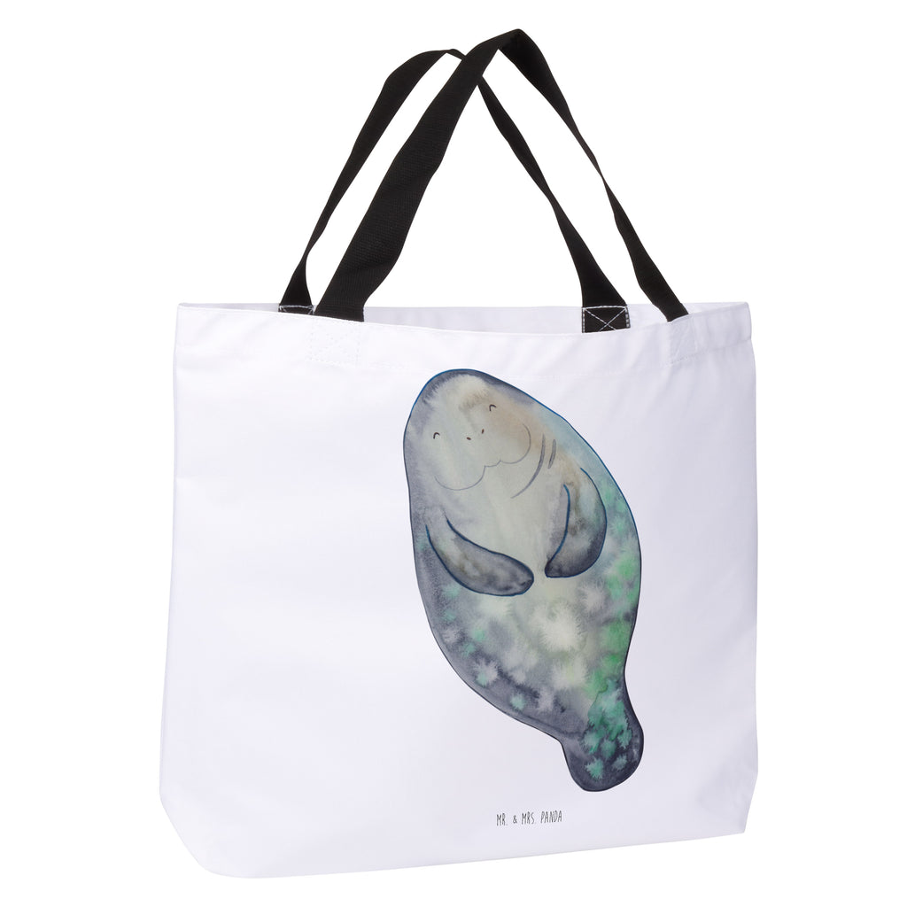 Shopper Seekuh happy Beutel, Einkaufstasche, Tasche, Strandtasche, Einkaufsbeutel, Shopper, Schultasche, Freizeittasche, Tragebeutel, Schulbeutel, Alltagstasche, Meerestiere, Meer, Urlaub, Seekuh, Seekühe, Selbstliebe, Respekt, Neuanfang, Neustart, Achtsamkeit, Zufrieden, Liebeskummer, Freundin