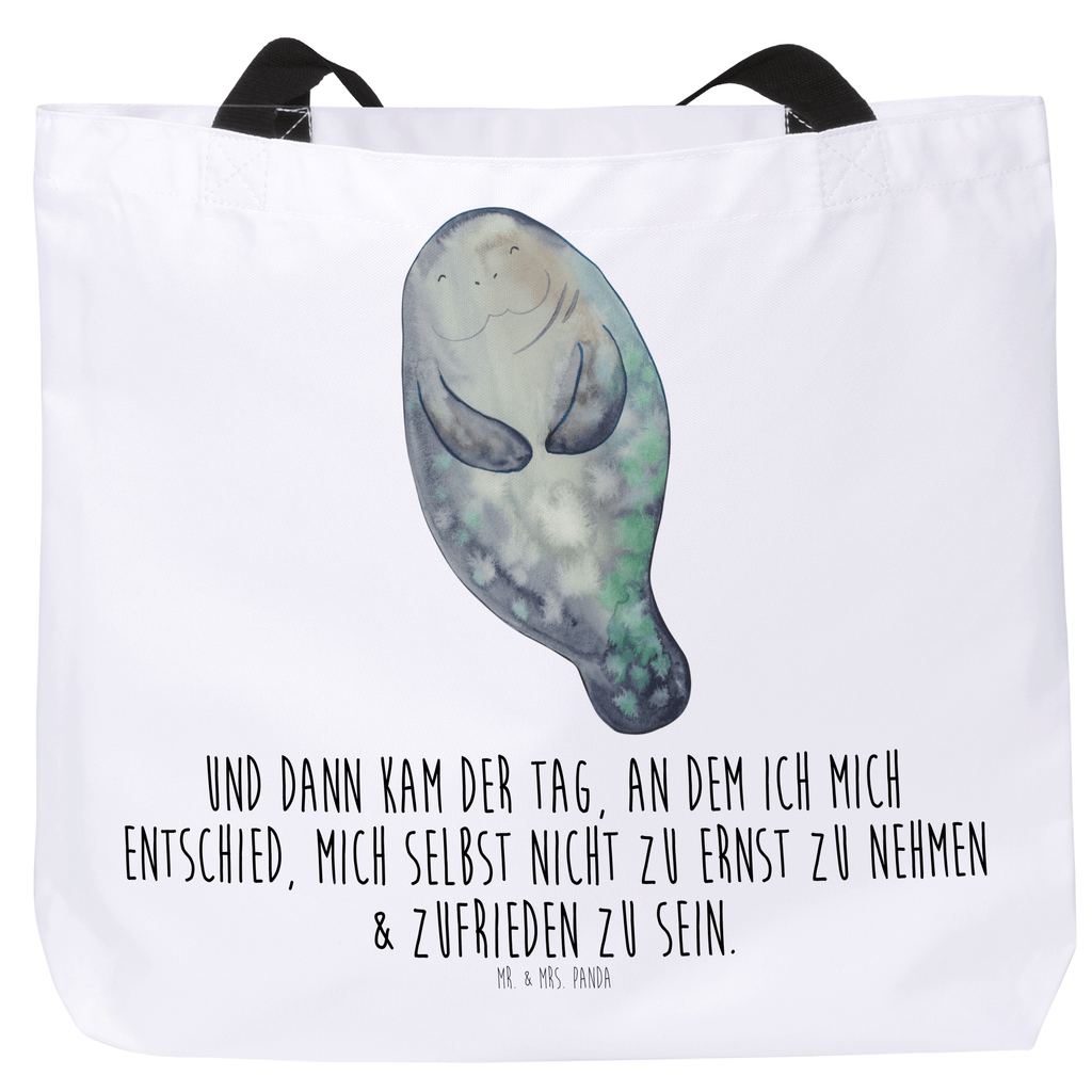Shopper Seekuh happy Beutel, Einkaufstasche, Tasche, Strandtasche, Einkaufsbeutel, Shopper, Schultasche, Freizeittasche, Tragebeutel, Schulbeutel, Alltagstasche, Meerestiere, Meer, Urlaub, Seekuh, Seekühe, Selbstliebe, Respekt, Neuanfang, Neustart, Achtsamkeit, Zufrieden, Liebeskummer, Freundin