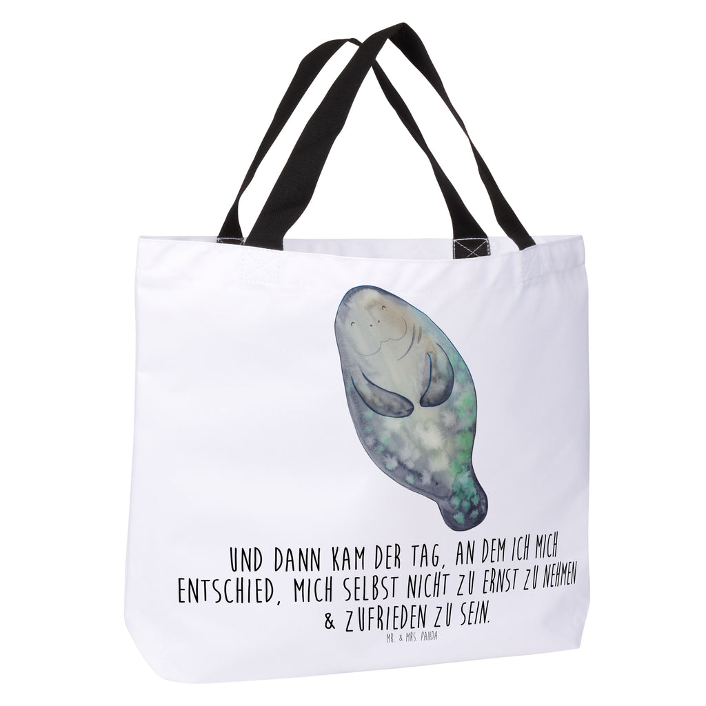 Shopper Seekuh happy Beutel, Einkaufstasche, Tasche, Strandtasche, Einkaufsbeutel, Shopper, Schultasche, Freizeittasche, Tragebeutel, Schulbeutel, Alltagstasche, Meerestiere, Meer, Urlaub, Seekuh, Seekühe, Selbstliebe, Respekt, Neuanfang, Neustart, Achtsamkeit, Zufrieden, Liebeskummer, Freundin