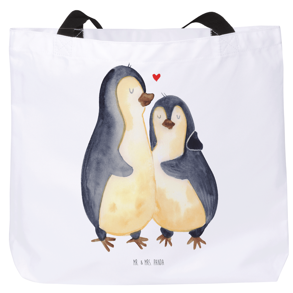 Shopper Pinguin umarmend Beutel, Einkaufstasche, Tasche, Strandtasche, Einkaufsbeutel, Shopper, Schultasche, Freizeittasche, Tragebeutel, Schulbeutel, Alltagstasche, Pinguin, Liebe, Liebespaar, Liebesbeweis, Liebesgeschenk, Verlobung, Jahrestag, Hochzeitstag, Hochzeit, Hochzeitsgeschenk