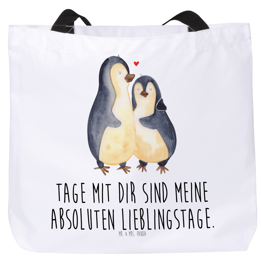 Shopper Pinguin umarmend Beutel, Einkaufstasche, Tasche, Strandtasche, Einkaufsbeutel, Shopper, Schultasche, Freizeittasche, Tragebeutel, Schulbeutel, Alltagstasche, Pinguin, Liebe, Liebespaar, Liebesbeweis, Liebesgeschenk, Verlobung, Jahrestag, Hochzeitstag, Hochzeit, Hochzeitsgeschenk
