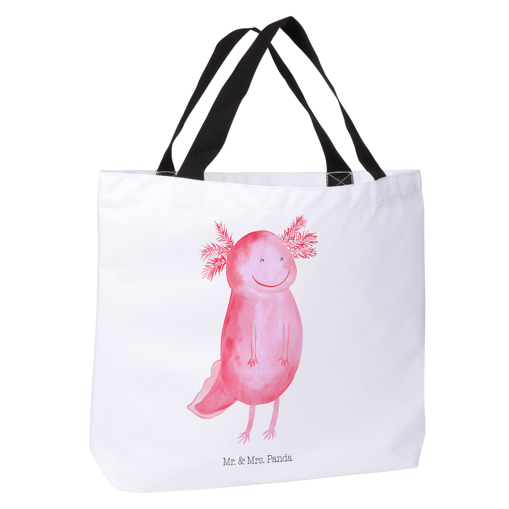 Shopper Axolotl glücklich Beutel, Einkaufstasche, Tasche, Strandtasche, Einkaufsbeutel, Shopper, Schultasche, Freizeittasche, Tragebeutel, Schulbeutel, Alltagstasche, Axolotl, Molch, Axolot, Schwanzlurch, Lurch, Lurche, Motivation, gute Laune
