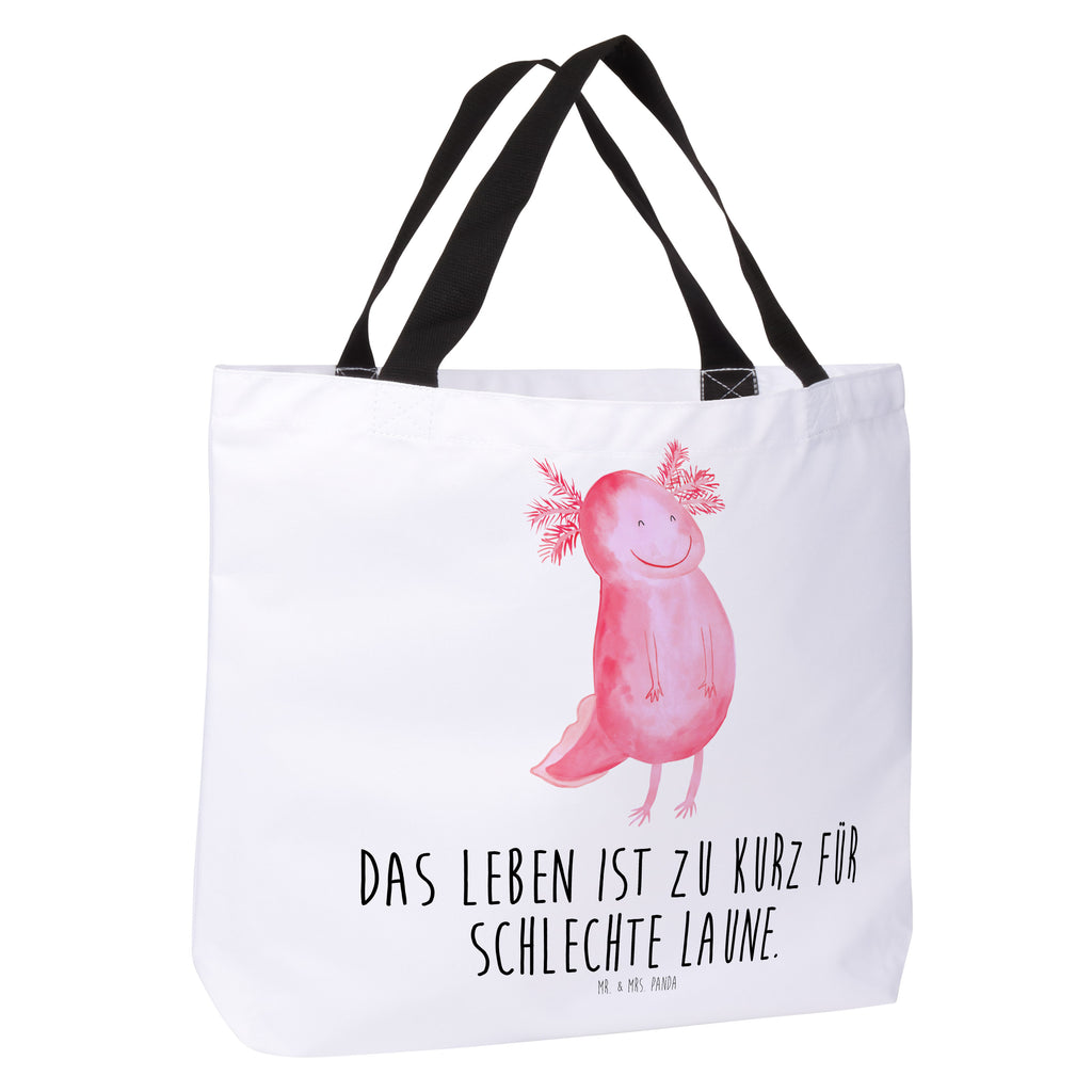 Shopper Axolotl glücklich Beutel, Einkaufstasche, Tasche, Strandtasche, Einkaufsbeutel, Shopper, Schultasche, Freizeittasche, Tragebeutel, Schulbeutel, Alltagstasche, Axolotl, Molch, Axolot, Schwanzlurch, Lurch, Lurche, Motivation, gute Laune