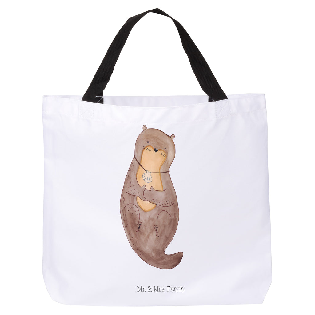 Shopper Otter mit Muschelmedaillon Beutel, Einkaufstasche, Tasche, Strandtasche, Einkaufsbeutel, Shopper, Schultasche, Freizeittasche, Tragebeutel, Schulbeutel, Alltagstasche, Otter, Fischotter, Seeotter, Otterliebe, grübeln, träumen, Motivation, Tagträumen, Büro