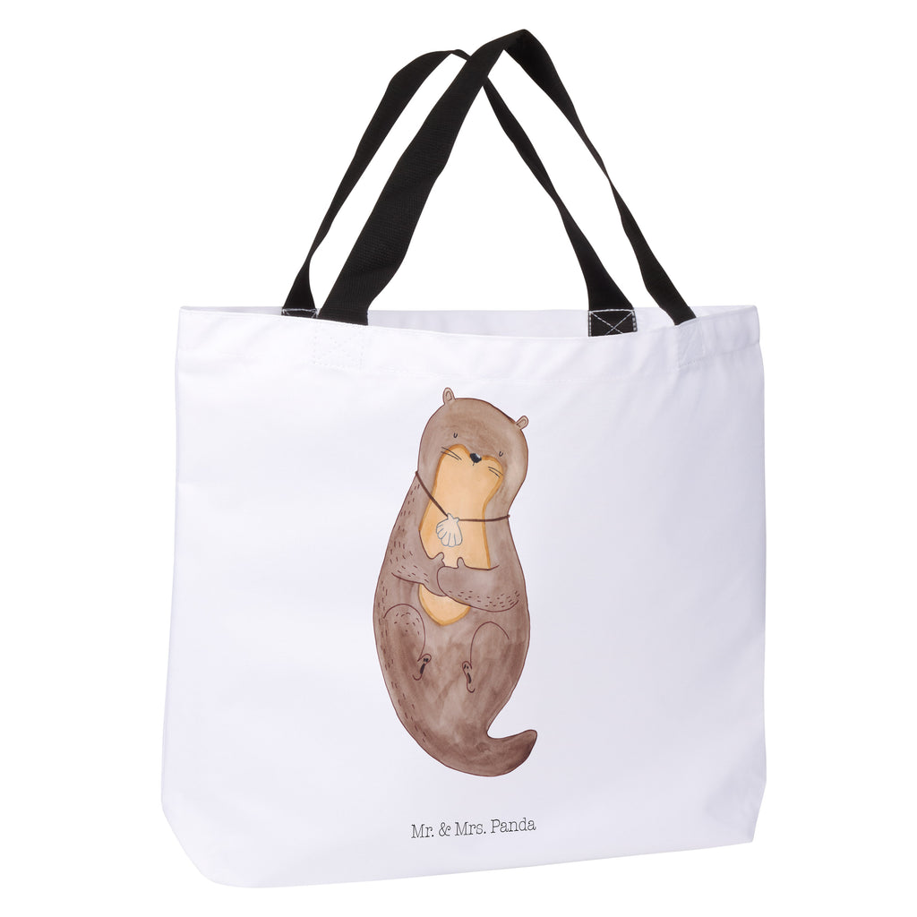 Shopper Otter mit Muschelmedaillon Beutel, Einkaufstasche, Tasche, Strandtasche, Einkaufsbeutel, Shopper, Schultasche, Freizeittasche, Tragebeutel, Schulbeutel, Alltagstasche, Otter, Fischotter, Seeotter, Otterliebe, grübeln, träumen, Motivation, Tagträumen, Büro