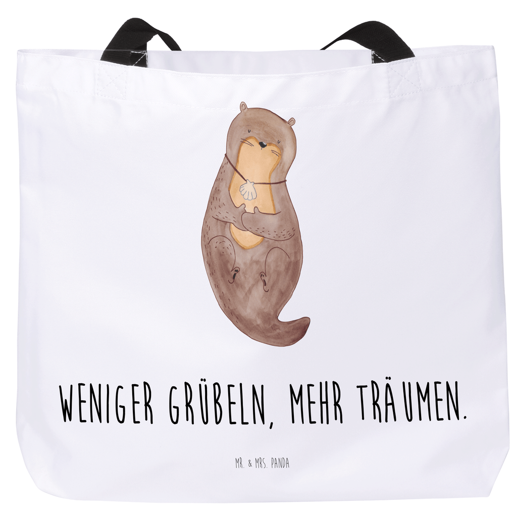 Shopper Otter mit Muschelmedaillon Beutel, Einkaufstasche, Tasche, Strandtasche, Einkaufsbeutel, Shopper, Schultasche, Freizeittasche, Tragebeutel, Schulbeutel, Alltagstasche, Otter, Fischotter, Seeotter, Otterliebe, grübeln, träumen, Motivation, Tagträumen, Büro