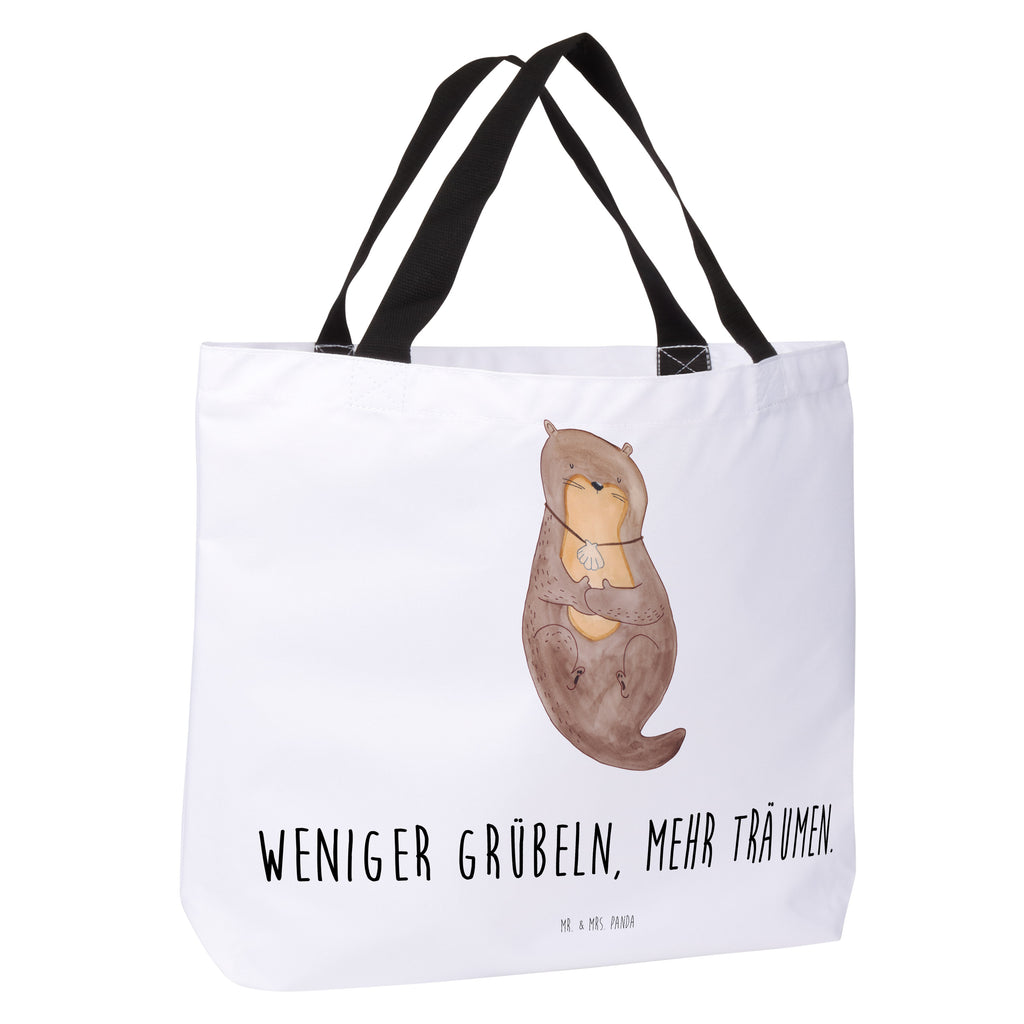 Shopper Otter mit Muschelmedaillon Beutel, Einkaufstasche, Tasche, Strandtasche, Einkaufsbeutel, Shopper, Schultasche, Freizeittasche, Tragebeutel, Schulbeutel, Alltagstasche, Otter, Fischotter, Seeotter, Otterliebe, grübeln, träumen, Motivation, Tagträumen, Büro