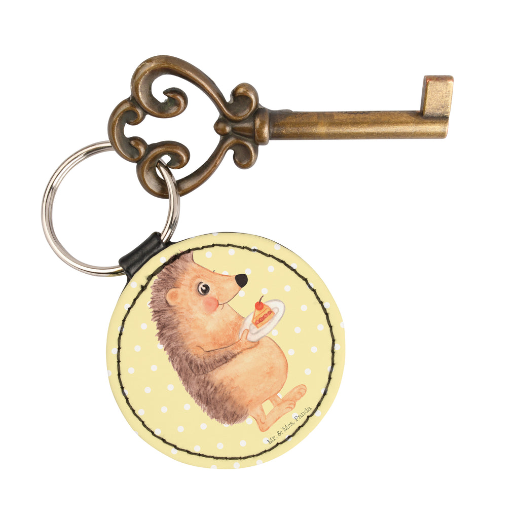 Rund Schlüsselanhänger Igel mit Kuchenstück Schlüsselanhänger, Anhänger, Taschenanhänger, Glücksbringer, Schutzengel, Tiermotive, Gute Laune, lustige Sprüche, Tiere, Igel, Essen Spruch, Kuchen, Backen Geschenk, Kuchen backen, Einladung Party, Geburtstagskuchen, Torte