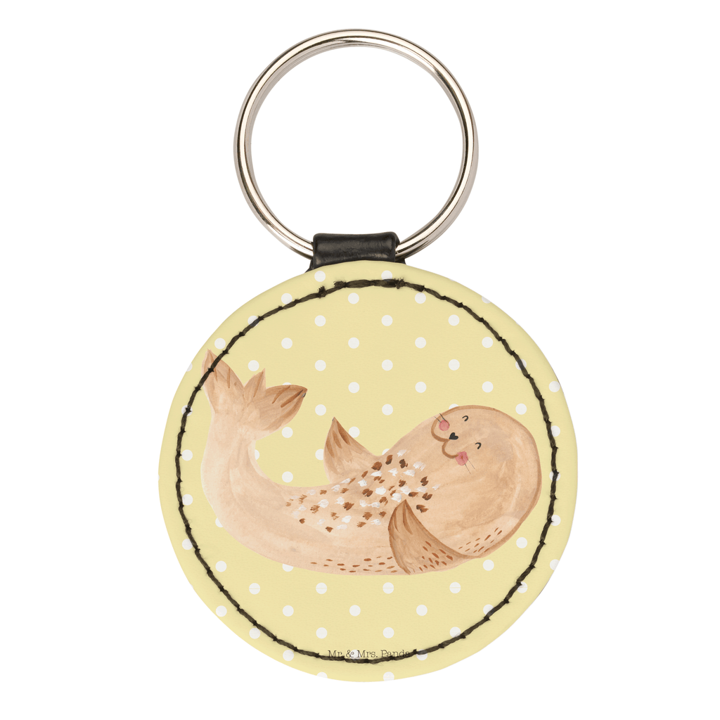 Rund Schlüsselanhänger Robbe liegend Schlüsselanhänger, Anhänger, Taschenanhänger, Glücksbringer, Schutzengel, Tiermotive, Gute Laune, lustige Sprüche, Tiere, Robbe, Robben, Seehund, Strand, Meerestier, Ostsee, Nordsee, Lachen, Freude