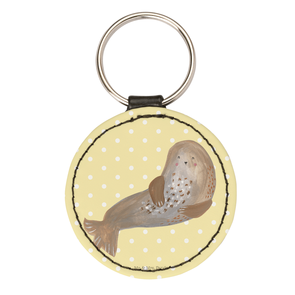 Rund Schlüsselanhänger Robbe lachend Schlüsselanhänger, Anhänger, Taschenanhänger, Glücksbringer, Schutzengel, Tiermotive, Gute Laune, lustige Sprüche, Tiere, Robbe, Robben, Seehund, Strand, Meerestier, Ostsee, Nordsee