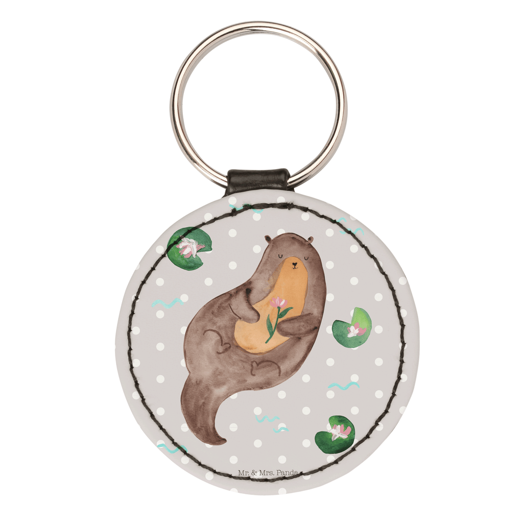 Rund Schlüsselanhänger Otter mit Seerose Schlüsselanhänger, Anhänger, Taschenanhänger, Glücksbringer, Schutzengel, Otter, Fischotter, Seeotter, Otter Seeotter See Otter