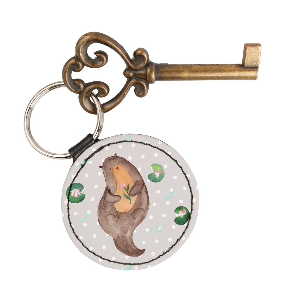 Rund Schlüsselanhänger Otter mit Seerose Schlüsselanhänger, Anhänger, Taschenanhänger, Glücksbringer, Schutzengel, Otter, Fischotter, Seeotter, Otter Seeotter See Otter