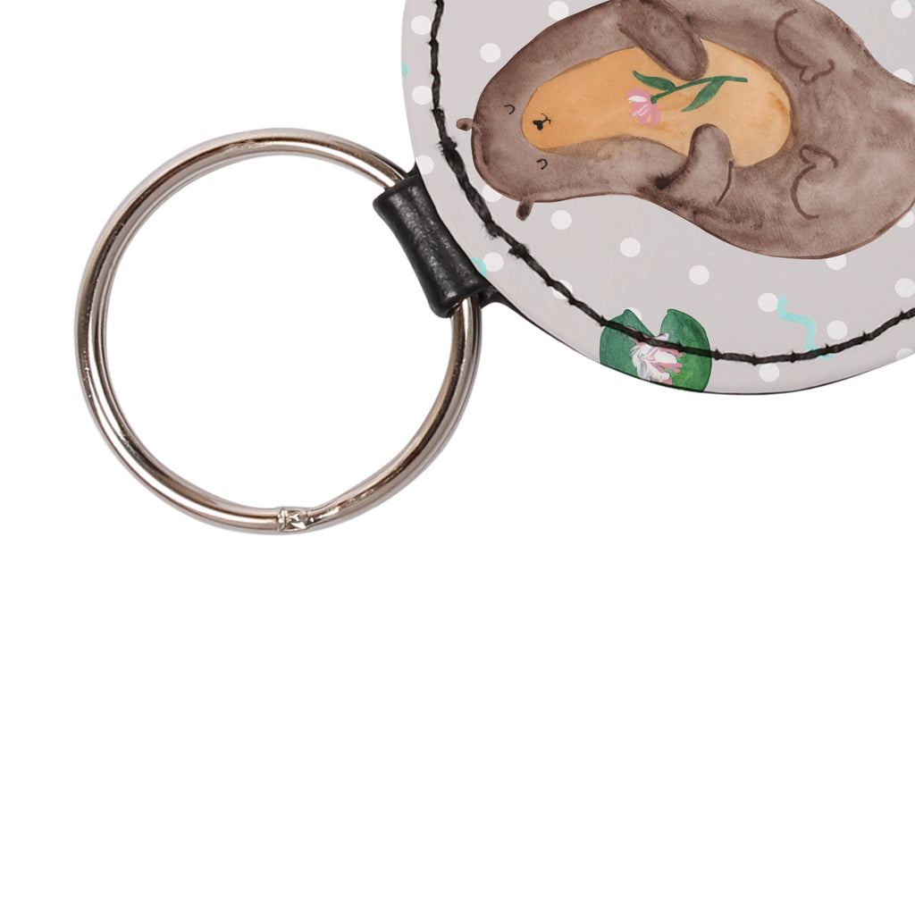 Rund Schlüsselanhänger Otter mit Seerose Schlüsselanhänger, Anhänger, Taschenanhänger, Glücksbringer, Schutzengel, Otter, Fischotter, Seeotter, Otter Seeotter See Otter