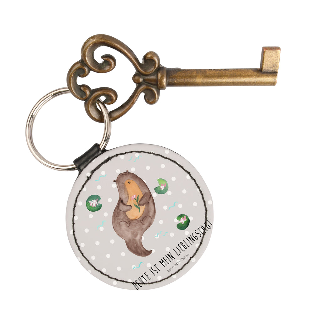 Rund Schlüsselanhänger Otter mit Seerose Schlüsselanhänger, Anhänger, Taschenanhänger, Glücksbringer, Schutzengel, Otter, Fischotter, Seeotter, Otter Seeotter See Otter